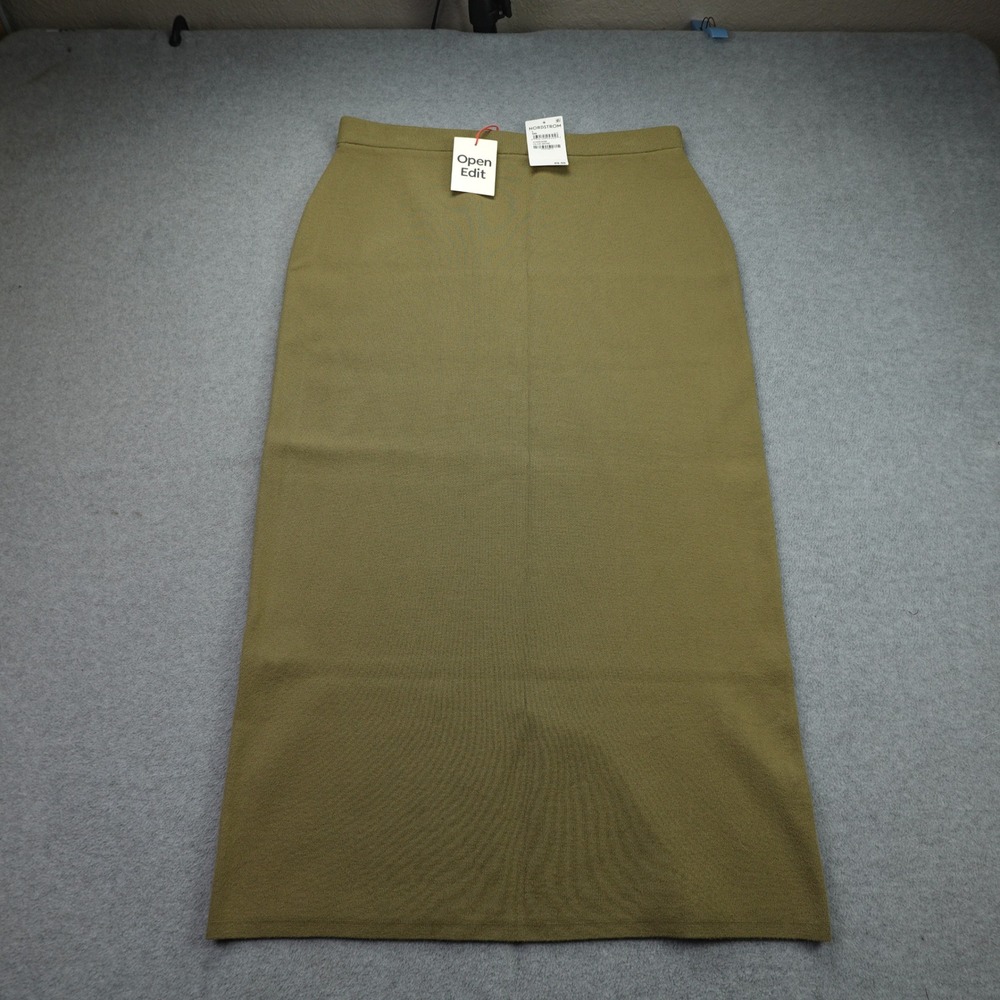 Open Edit Skirt Womens L Olive Brine Knit Maxi Stretch Slim Pencil